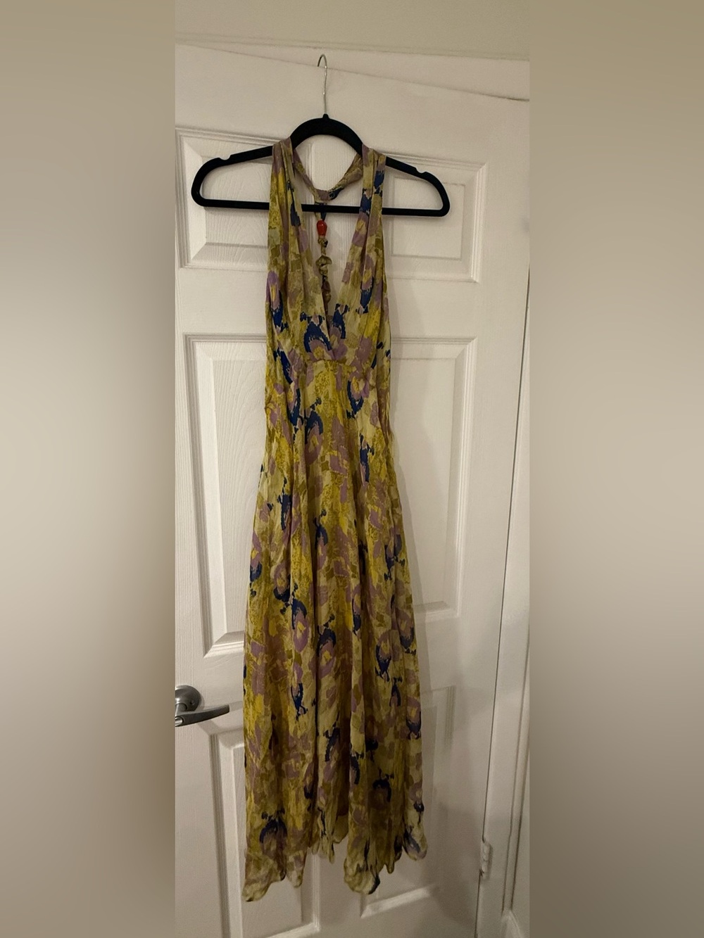 ZARA Yellow Floral Halter Maxi Dress M | Backless Summer Vacation Resort Dress - Picture 6 of 8